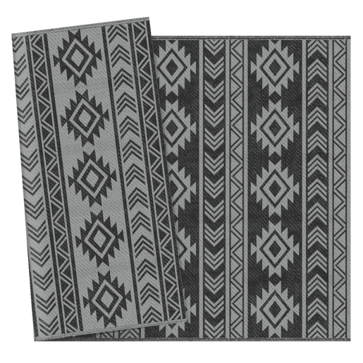 Outsunny Tapete para Exterior, 182x274 cm, Tapete Reversível com Padrão Geométrico, Impermeável, Anti-UV, para Terraço, Varanda, Jardim, Campismo, Viagens de Autocaravana, Preto e Cinzento Claro