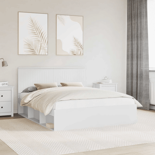 Estrutura da Cama de casal simple com cabeceira Branco 160 x 200 cm