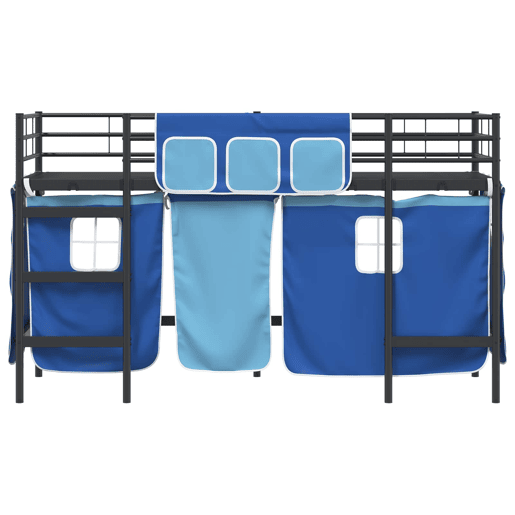 Estrutura de Cama Infantil Loft para Crianças com Cortinas Preto e Azul