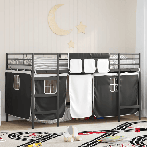 Estrutura de Cama Infantil Loft para Crianças com Cortinas Preto