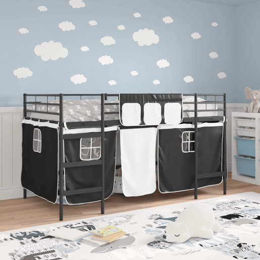 Estrutura de Cama Infantil Loft para Crianças com Cortinas Preto