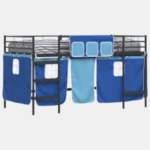 Estrutura de Cama Infantil Loft para Crianças com Cortinas Preto e Azul