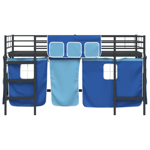 Estrutura de Cama Infantil Loft para Crianças com Cortinas Preto e Azul