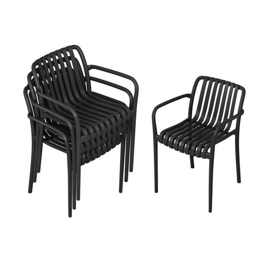 Outsunny Conjunto de 4 Cadeiras de Jardim Empilháveis, Cadeiras de Exterior em PP com Encosto Curvado Assento com Ripas 55x58,5x81,5 cm Preto