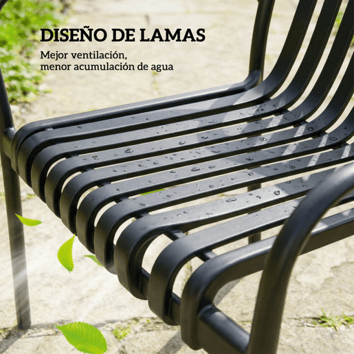 Outsunny Conjunto de 4 Cadeiras de Jardim Empilháveis, Cadeiras de Exterior em PP com Encosto Curvado Assento com Ripas 55x58,5x81,5 cm Preto