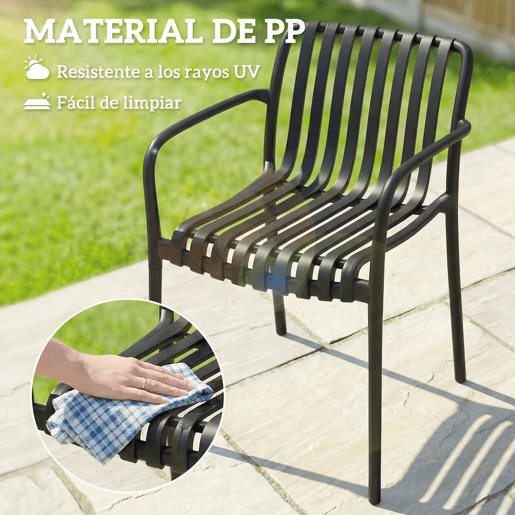 Outsunny Conjunto de 4 Cadeiras de Jardim Empilháveis, Cadeiras de Exterior em PP com Encosto Curvado Assento com Ripas 55x58,5x81,5 cm Preto
