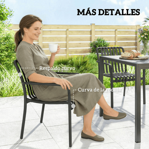 Outsunny Conjunto de 4 Cadeiras de Jardim Empilháveis, Cadeiras de Exterior em PP com Encosto Curvado Assento com Ripas 55x58,5x81,5 cm Preto
