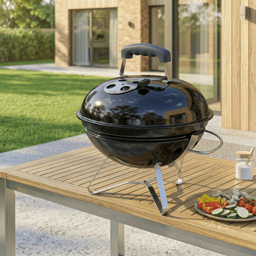 Outsunny Barbecue de Carvão Portátil, Grelhador de Carvão Redondo, Tampa com Suporte, Grelha, Ventilação Ajustável, para Varanda, Piquenique, Camping, Ø41x44 cm, Preto