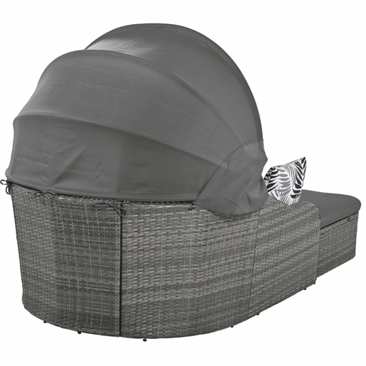 Mobiliário de jardim para 2 pessoas - Sofá lounge de vime PE com 4 almofadas e dossel ajustável - Cinzento