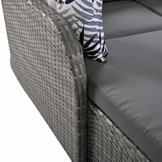 Mobiliário de jardim para 2 pessoas - Sofá lounge de vime PE com 4 almofadas e dossel ajustável - Cinzento