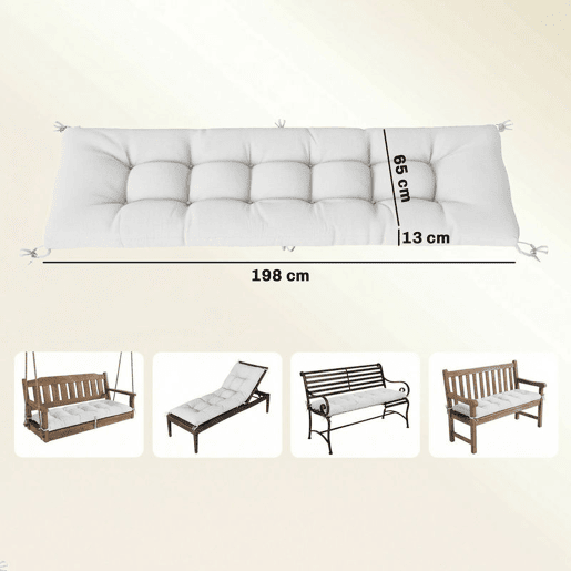 Outsunny Almofada para Banco Exterior, Almofada para Banco e Espreguiçadeira de Jardim com Tiras de Fixação, Proteção UV50+, Recuperação Lenta, Interior e Exterior, 198x65x13 cm, Creme
