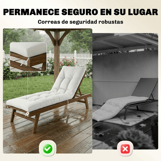 Outsunny Almofada para Banco Exterior, Almofada para Banco e Espreguiçadeira de Jardim com Tiras de Fixação, Proteção UV50+, Recuperação Lenta, Interior e Exterior, 198x65x13 cm, Creme