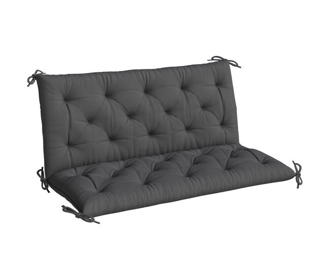 Outsunny cojín para banco con respaldo 120x110x12 cm colchón de banco de jardín de 2 plazas con 6 cordones de fijación para columpio de jardín terraza negro