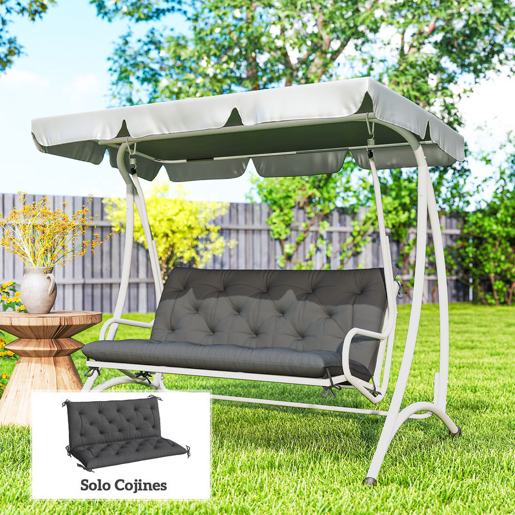 Outsunny Almofada para Banco com Encosto 120x110x12 cm Almofada de Banco de Jardim de 2 Lugares com 6 Cordões de Fixação para Balanço de Jardim Terraço Preto