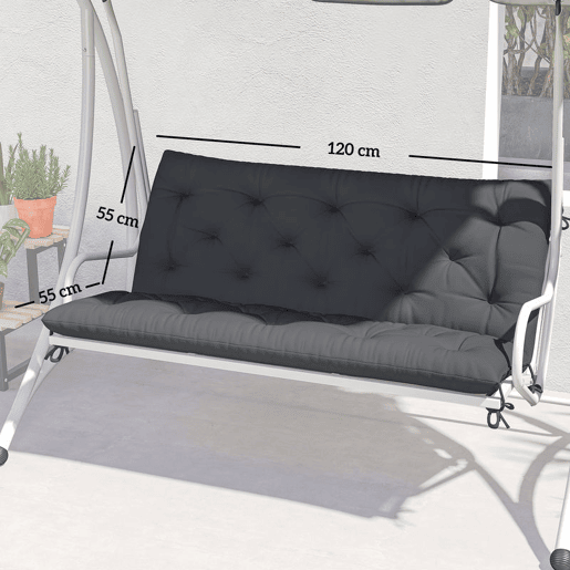 Outsunny Almofada para Banco com Encosto 120x110x12 cm Almofada de Banco de Jardim de 2 Lugares com 6 Cordões de Fixação para Balanço de Jardim Terraço Preto