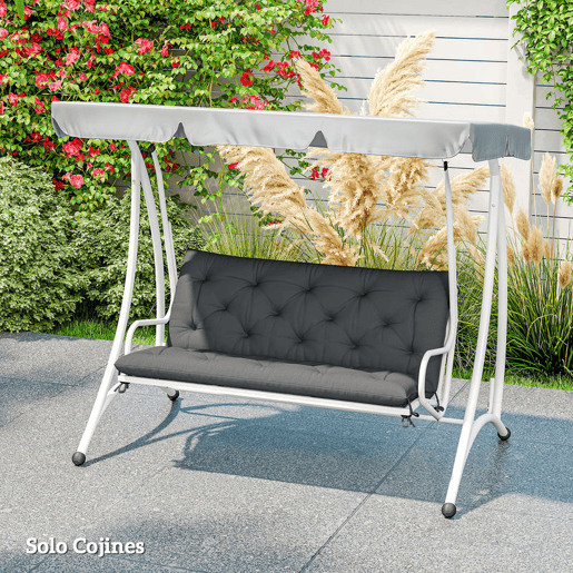 Outsunny Almofada para Banco com Encosto 120x110x12 cm Almofada de Banco de Jardim de 2 Lugares com 6 Cordões de Fixação para Balanço de Jardim Terraço Preto