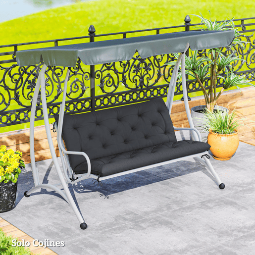 Outsunny Almofada para Banco com Encosto 120x110x12 cm Almofada de Banco de Jardim de 2 Lugares com 6 Cordões de Fixação para Balanço de Jardim Terraço Preto