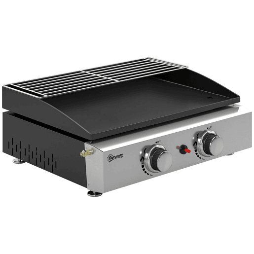 Outsunny Barbecue a Gás BBQ com 2 Queimadores de 5 kW Barbecue Portátil com Placa Grelha de Aquecimento e Recipiente para Gordura para Campismo Piqueniques e Terraço Preto