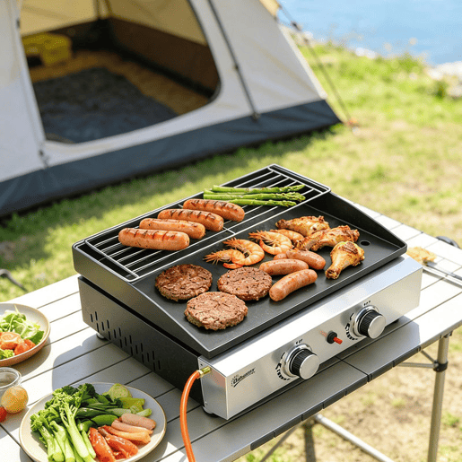 Outsunny Barbecue a Gás BBQ com 2 Queimadores de 5 kW Barbecue Portátil com Placa Grelha de Aquecimento e Recipiente para Gordura para Campismo Piqueniques e Terraço Preto