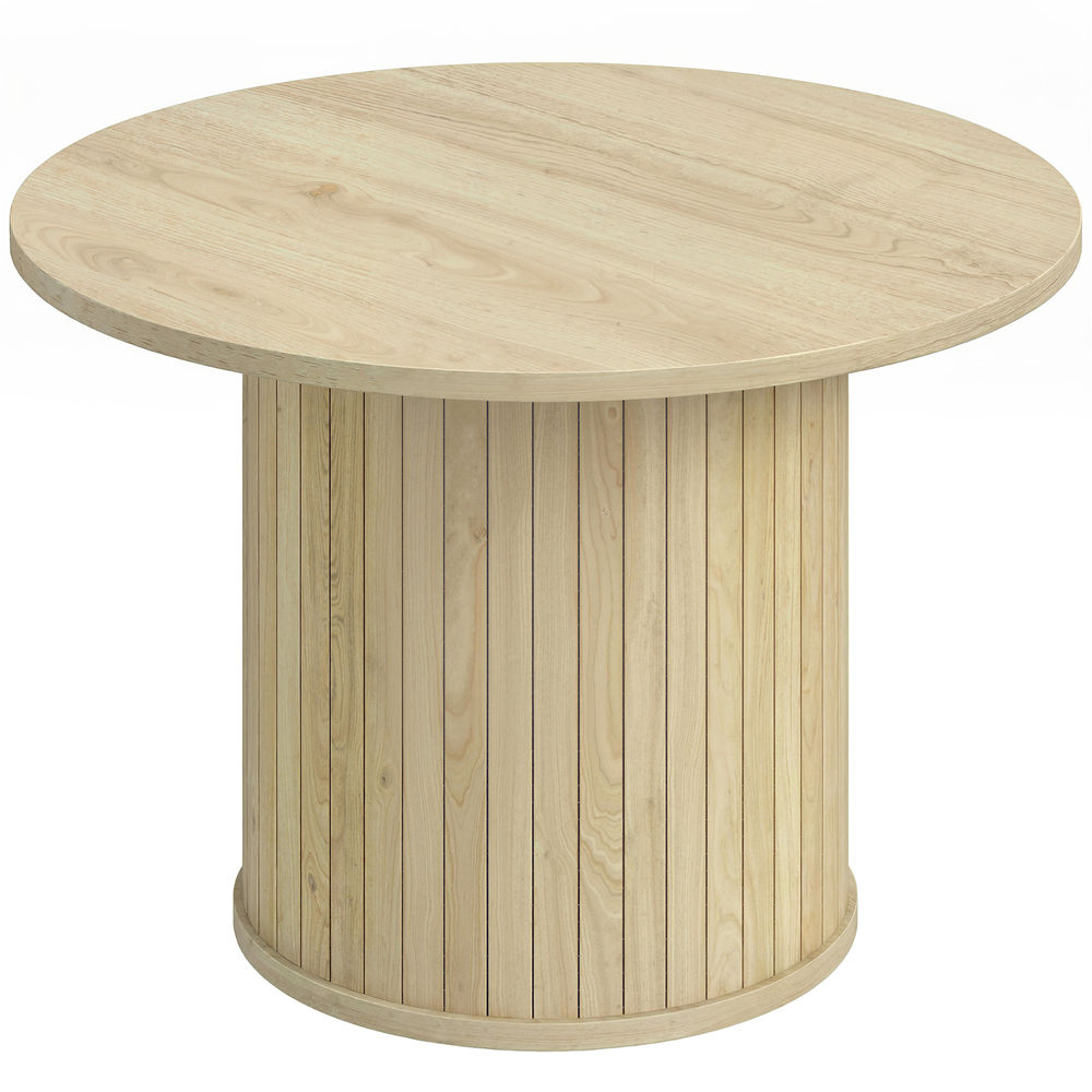 Homcom mesa de centro, mesa baja para salón redonda con base de columna con listones, para sala de estar, dormitorio, ø60x40 cm, natural