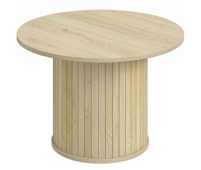 Homcom mesa de centro, mesa baja para salón redonda con base de columna con listones, para sala de estar, dormitorio, ø60x40 cm, natural
