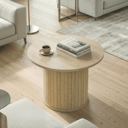 HOMCOM Mesa de Centro Mesa Baixa Redonda para Sala com Base de Coluna de Ripas para Sala de Estar ou Quarto Ø60x40 cm Madeira