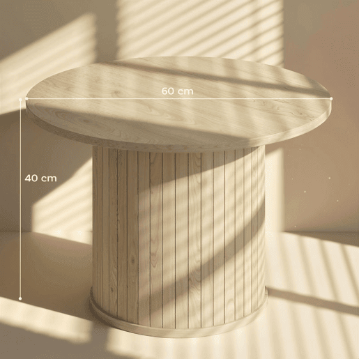 HOMCOM Mesa de Centro Mesa Baixa Redonda para Sala com Base de Coluna de Ripas para Sala de Estar ou Quarto Ø60x40 cm Madeira