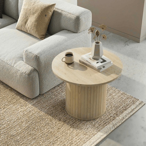 HOMCOM Mesa de Centro Mesa Baixa Redonda para Sala com Base de Coluna de Ripas para Sala de Estar ou Quarto Ø60x40 cm Madeira