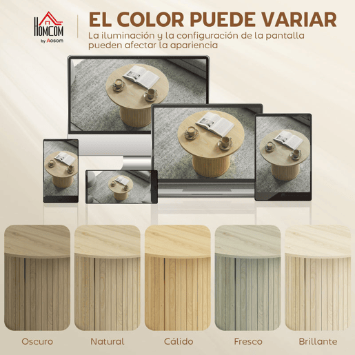 HOMCOM Mesa de Centro Mesa Baixa Redonda para Sala com Base de Coluna de Ripas para Sala de Estar ou Quarto Ø60x40 cm Madeira