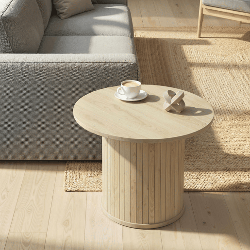 HOMCOM Mesa de Centro Mesa Baixa Redonda para Sala com Base de Coluna de Ripas para Sala de Estar ou Quarto Ø60x40 cm Madeira