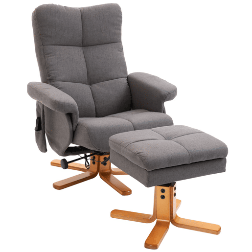 HOMCOM Poltrona Relax Reclinável com Apoio de Pés e 10 Pontos de Massagem, Giratória 360°, Comando à Distância, Bolso Lateral, Cinzento Escuro