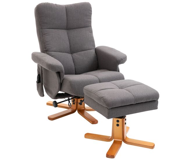 Homcom sillón relax reclinable con reposapiés sillón de masaje eléctrico con 10 puntos de masaje función reclinable giratorio 360° mando a distancia bolsillo lateral salón oficina gris oscuro