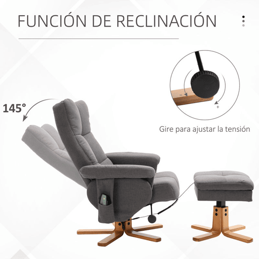 HOMCOM Poltrona Relax Reclinável com Apoio de Pés e 10 Pontos de Massagem, Giratória 360°, Comando à Distância, Bolso Lateral, Cinzento Escuro