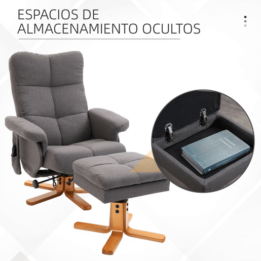 HOMCOM Poltrona Relax Reclinável com Apoio de Pés e 10 Pontos de Massagem, Giratória 360°, Comando à Distância, Bolso Lateral, Cinzento Escuro