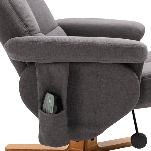 HOMCOM Poltrona Relax Reclinável com Apoio de Pés e 10 Pontos de Massagem, Giratória 360°, Comando à Distância, Bolso Lateral, Cinzento Escuro