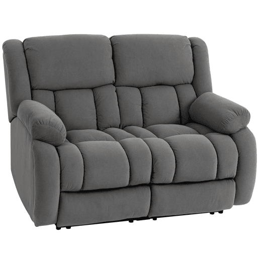 HOMCOM Sofá Reclinável Manual de 2 Lugares Ajuste Separado Revestimento em Veludo Apoio para os Pés Ajustável Assento Amplo Molas Acolchoado Espesso 145x100x102 cm Cinzento