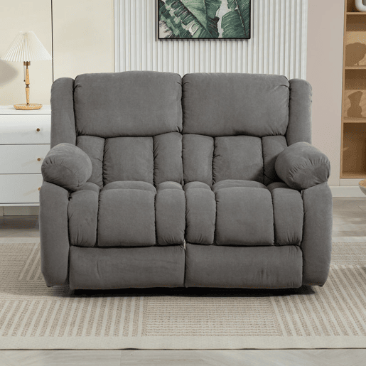 HOMCOM Sofá Reclinável Manual de 2 Lugares Ajuste Separado Revestimento em Veludo Apoio para os Pés Ajustável Assento Amplo Molas Acolchoado Espesso 145x100x102 cm Cinzento
