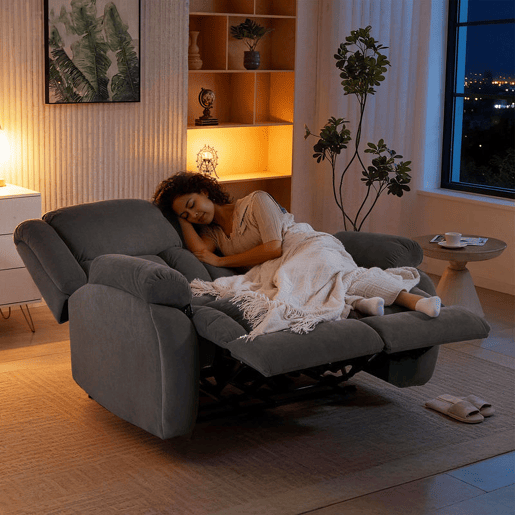 HOMCOM Sofá Reclinável Manual de 2 Lugares Ajuste Separado Revestimento em Veludo Apoio para os Pés Ajustável Assento Amplo Molas Acolchoado Espesso 145x100x102 cm Cinzento