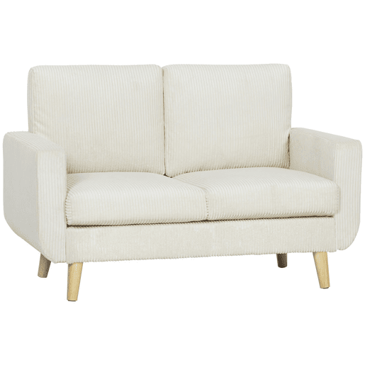 HOMCOM Sofá de 2 Lugares Estofado em Veludo Sofá Moderno com Almofadas e Encosto Espesso Molas Pés de Madeira para Quarto Escritório Sala de Estar 134x74x84 cm Creme