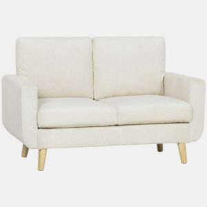 HOMCOM Sofá de 2 Lugares Estofado em Veludo Sofá Moderno com Almofadas e Encosto Espesso Molas Pés de Madeira para Quarto Escritório Sala de Estar 134x74x84 cm Creme
