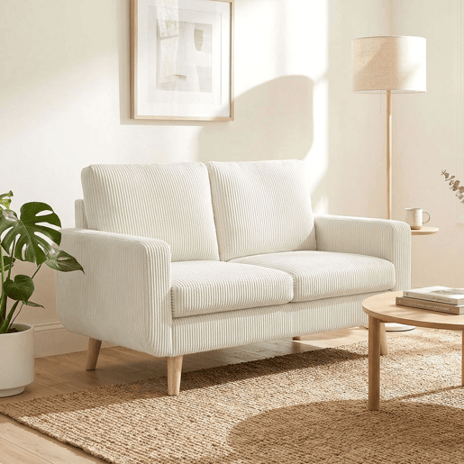 HOMCOM Sofá de 2 Lugares Estofado em Veludo Sofá Moderno com Almofadas e Encosto Espesso Molas Pés de Madeira para Quarto Escritório Sala de Estar 134x74x84 cm Creme