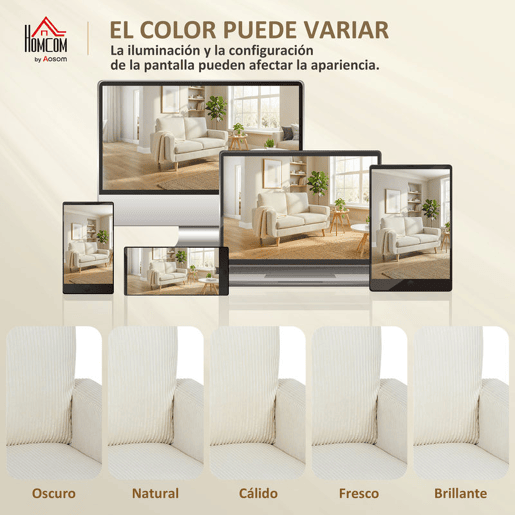 HOMCOM Sofá de 2 Lugares Estofado em Veludo Sofá Moderno com Almofadas e Encosto Espesso Molas Pés de Madeira para Quarto Escritório Sala de Estar 134x74x84 cm Creme