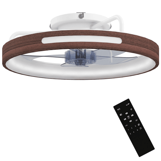 HOMCOM Ventilador de Teto com Luz LED 40 W Motor DC Reversível Ventilador Silencioso Comando à Distância 6 Velocidades 3 Cores Temporizador para Sala Ø49 cm Teca