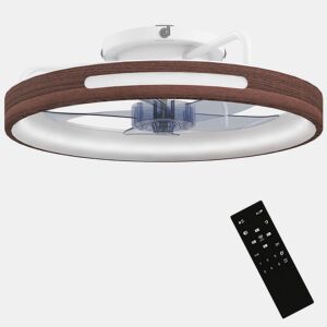HOMCOM Ventilador de Teto com Luz LED 40 W Motor DC Reversível Ventilador Silencioso Comando à Distância 6 Velocidades 3 Cores Temporizador para Sala Ø49 cm Teca