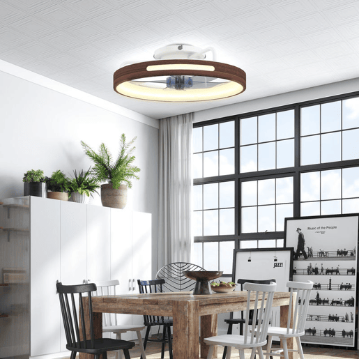 HOMCOM Ventilador de Teto com Luz LED 40 W Motor DC Reversível Ventilador Silencioso Comando à Distância 6 Velocidades 3 Cores Temporizador para Sala Ø49 cm Teca