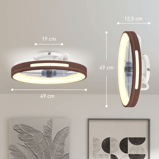 HOMCOM Ventilador de Teto com Luz LED 40 W Motor DC Reversível Ventilador Silencioso Comando à Distância 6 Velocidades 3 Cores Temporizador para Sala Ø49 cm Teca