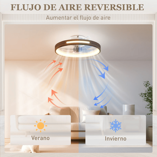 HOMCOM Ventilador de Teto com Luz LED 40 W Motor DC Reversível Ventilador Silencioso Comando à Distância 6 Velocidades 3 Cores Temporizador para Sala Ø49 cm Teca