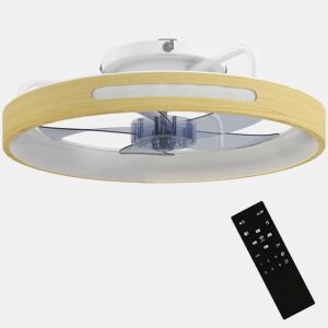 HOMCOM Ventilador de Teto com Luz LED 40 W Motor DC Reversível Ventilador Silencioso com Comando 6 Velocidades 3 Cores Temporizador para Sala Ø49 cm Madeira