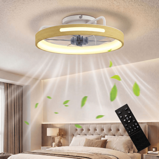 HOMCOM Ventilador de Teto com Luz LED 40 W Motor DC Reversível Ventilador Silencioso com Comando 6 Velocidades 3 Cores Temporizador para Sala Ø49 cm Madeira