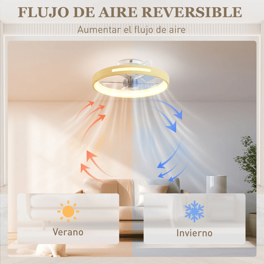 HOMCOM Ventilador de Teto com Luz LED 40 W Motor DC Reversível Ventilador Silencioso com Comando 6 Velocidades 3 Cores Temporizador para Sala Ø49 cm Madeira